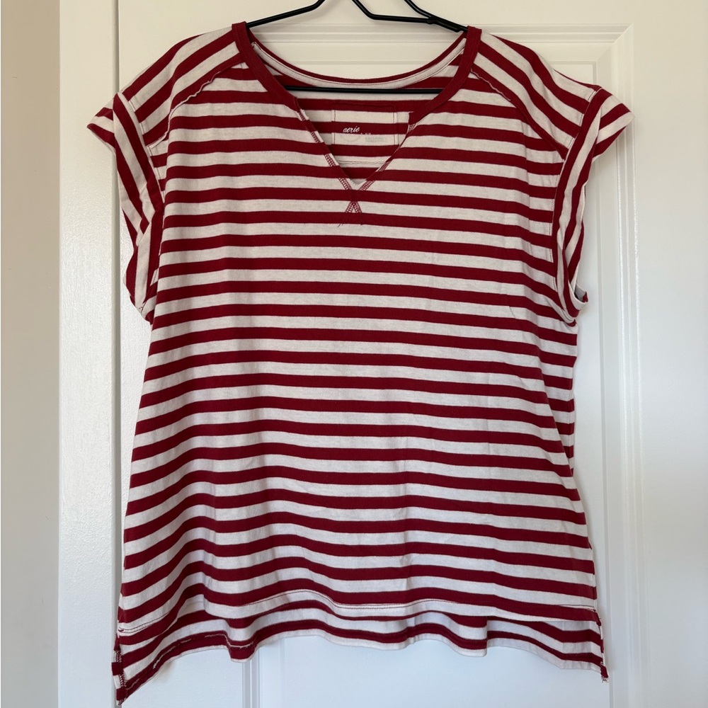 Aerie Striped V-Neck Top in Red and White